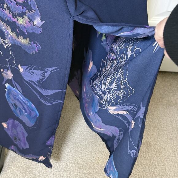 Jasmine & Juliana Maxi Dress Size 2 Slip Style Navy Floral Side Slit Lined - Picture 3 of 9